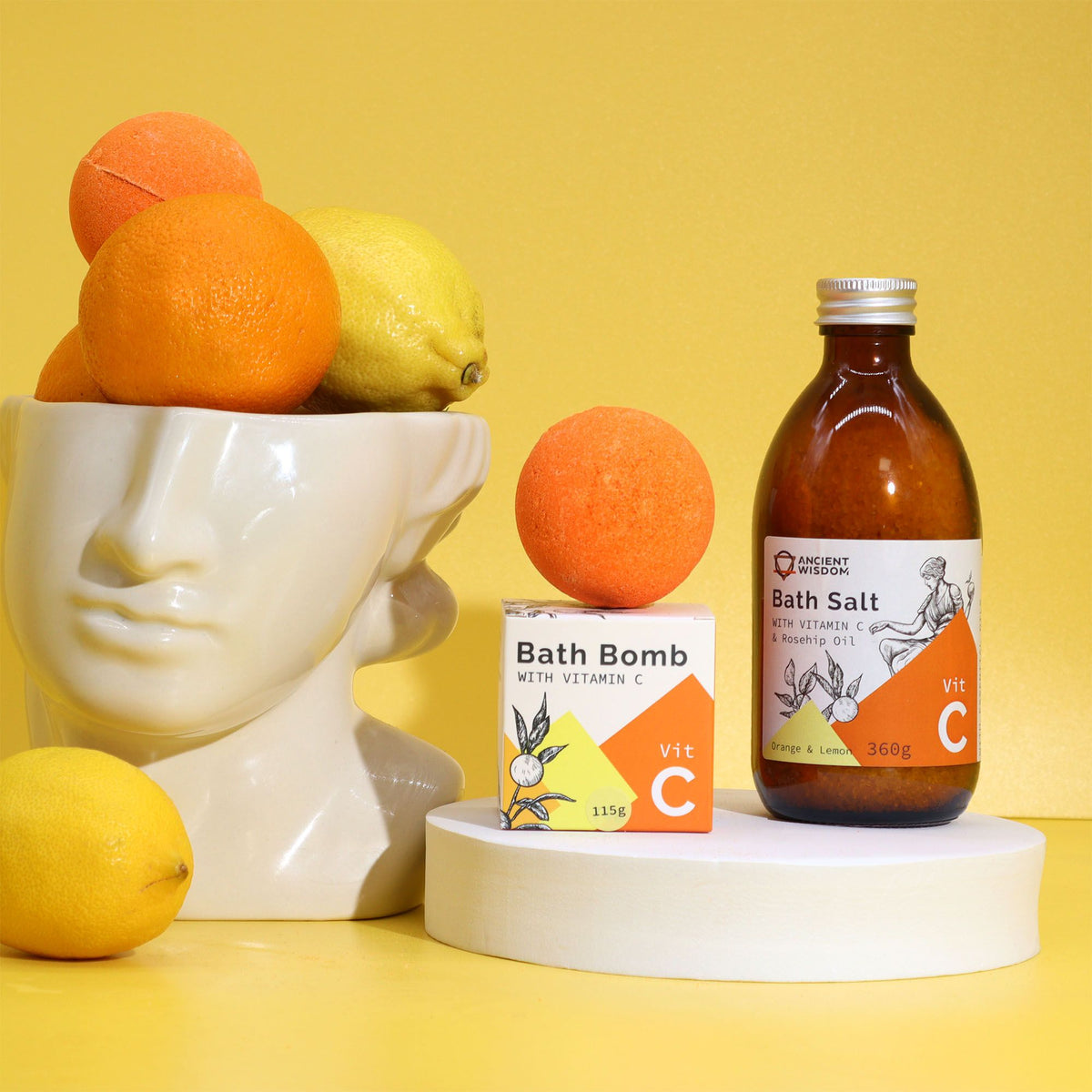Vitamin C Bath Bomb with Essential Oils | Brightening & Uplifting | 115g | Amber & Calm