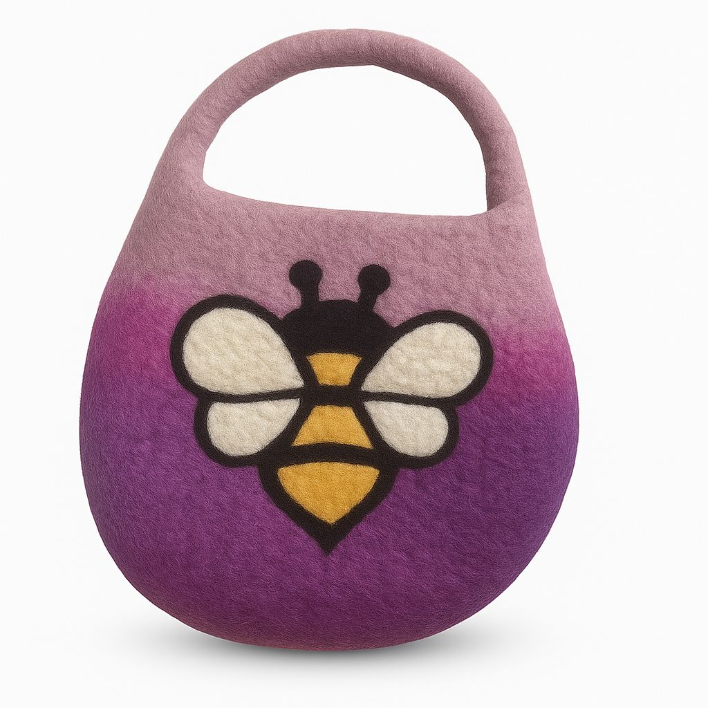 Water Felted Bee Bag — One Handle with Magnet | Lavender Shades | Handmade in Nepal