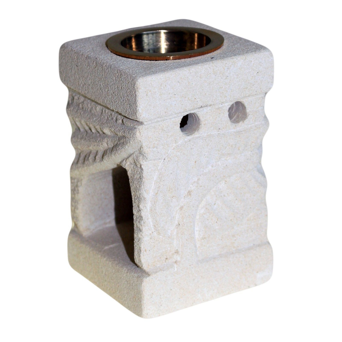 Hand-Carved Indonesian Sandstone Oil Burner - Carved Leaf