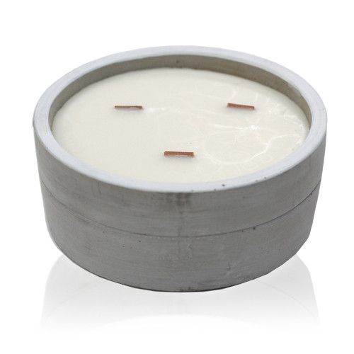 Patchouli & Dark Amber Concrete Candle | Wooden Wick | Large Round | Amber & Calm
