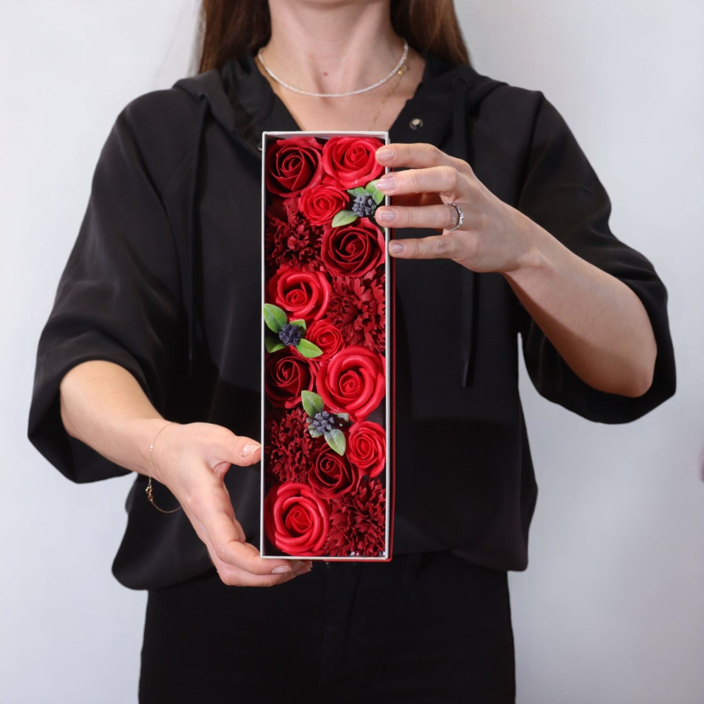 Classic Red Roses Soap Flower Long Gift Box | Romantic Luxury Gift | Amber & Calm