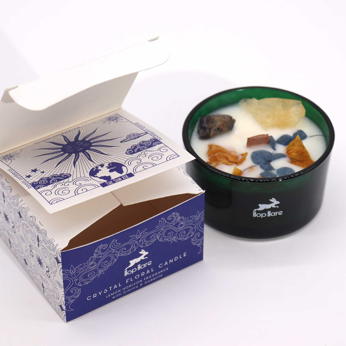 The Sun Crystal Magic Candle | Lemon Horizon | Citrine & Sodalite | Tarot Candle Positivity Gift