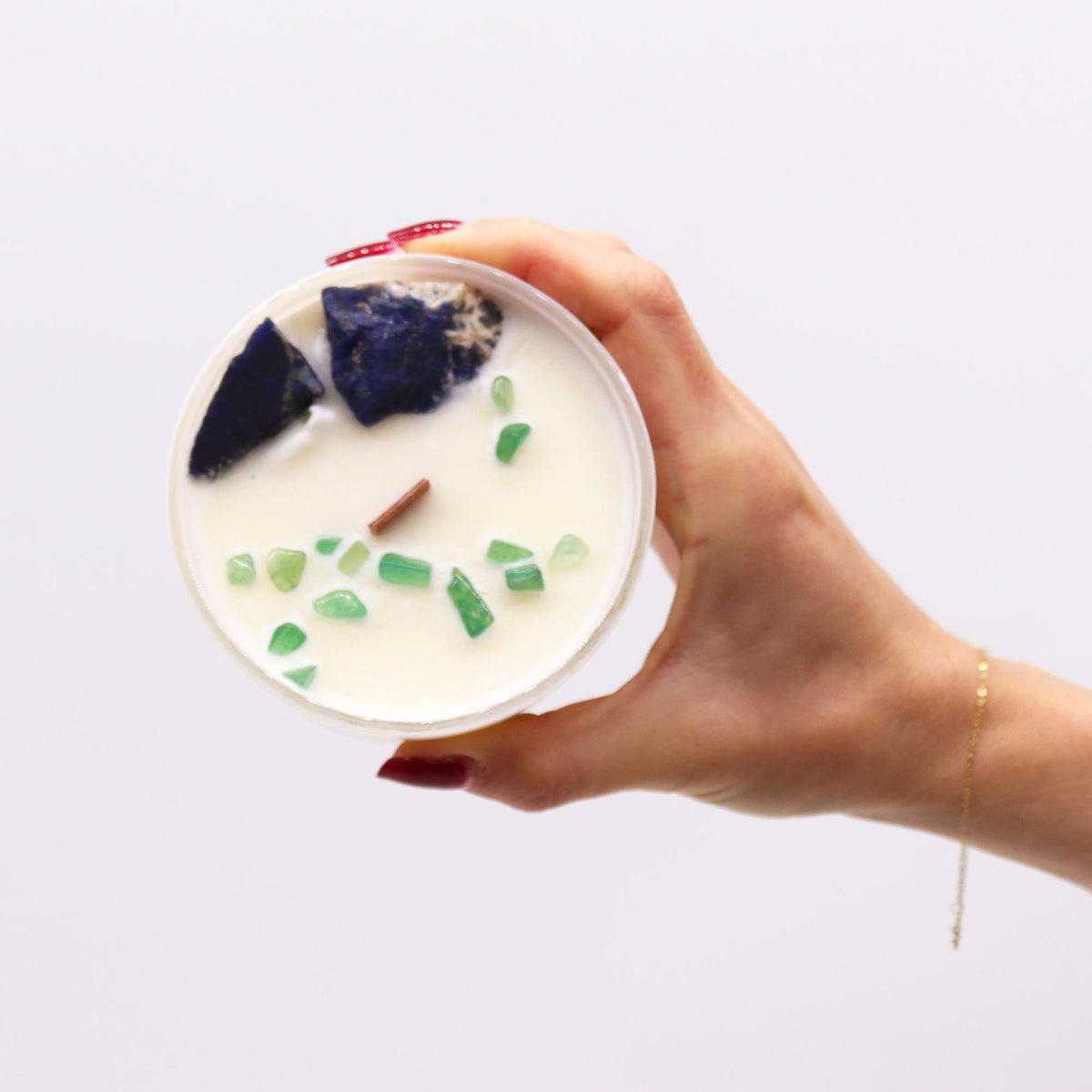 Throat Chakra Crystal Candle | Gentle Reasons | Sodalite & Jade | Communication & Expression Gift