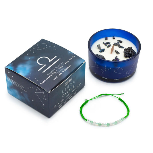 Libra Zodiac Crystal Candle with Gemstone Bracelet | Star Sign Gift for Her