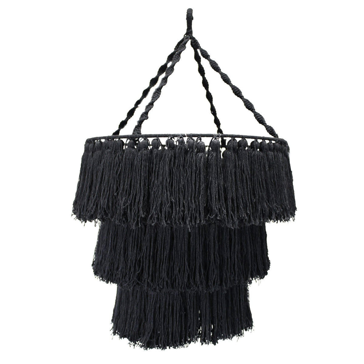Black Macrame Soft Chandelier | Hand-Woven | Boho Pendant Light | Bohemian Home Decor