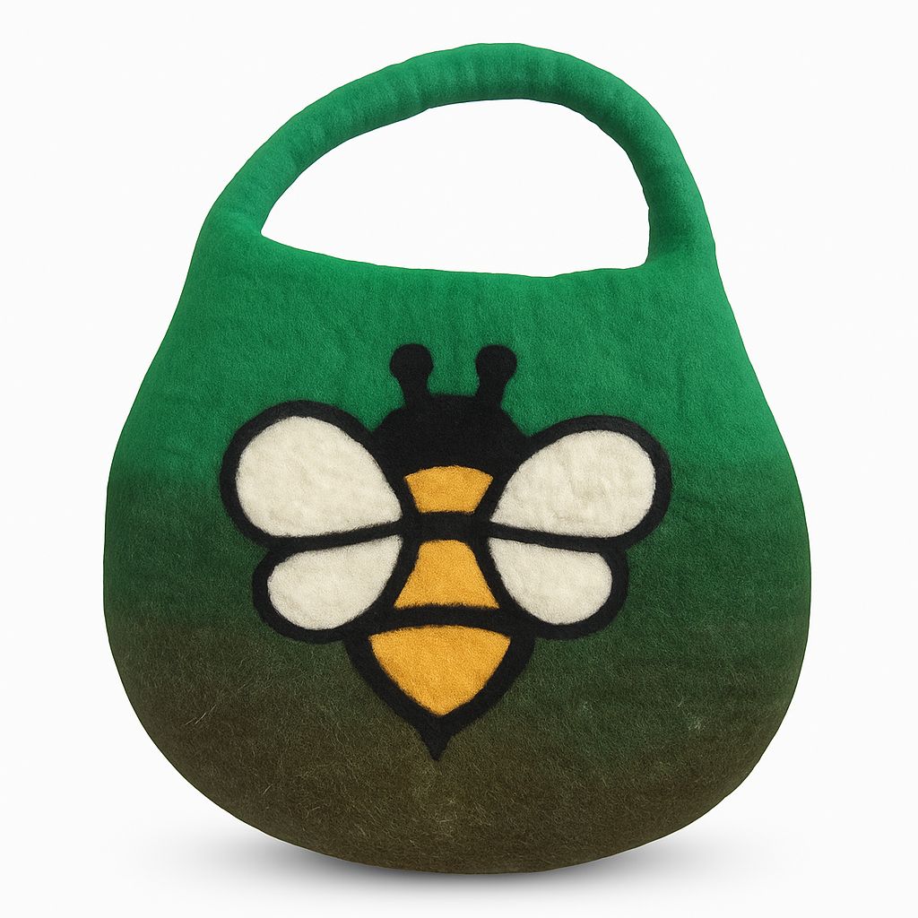 Water Felted Bee Bag — One Handle with Magnet | Garden Greens | Handmade in Nepal