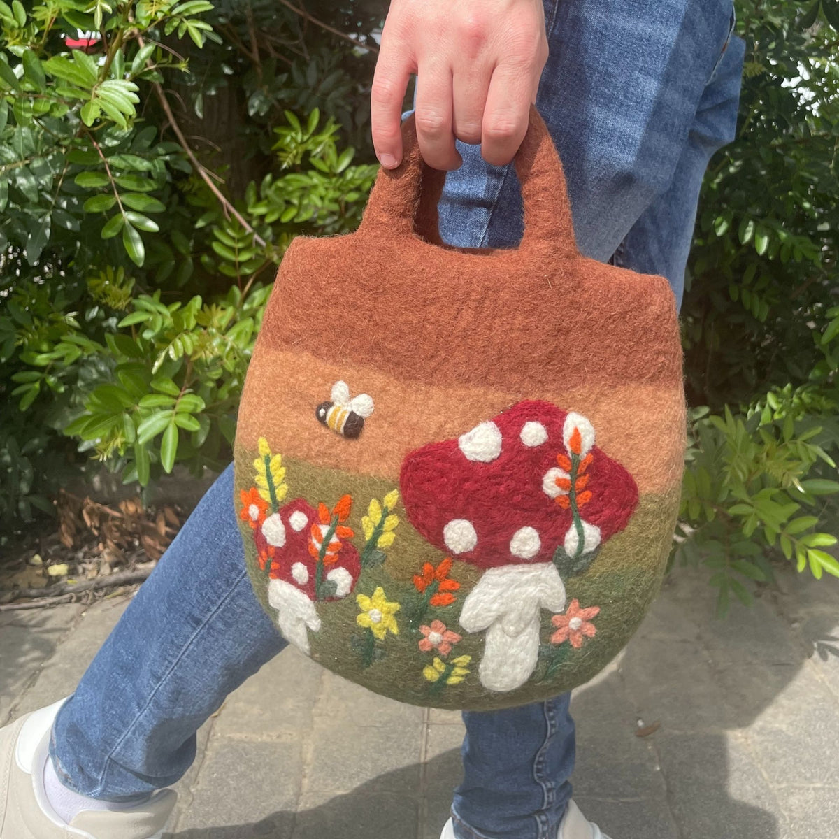 Mushroom Garden Felted Bag | Handmade in Nepal | Fair Trade