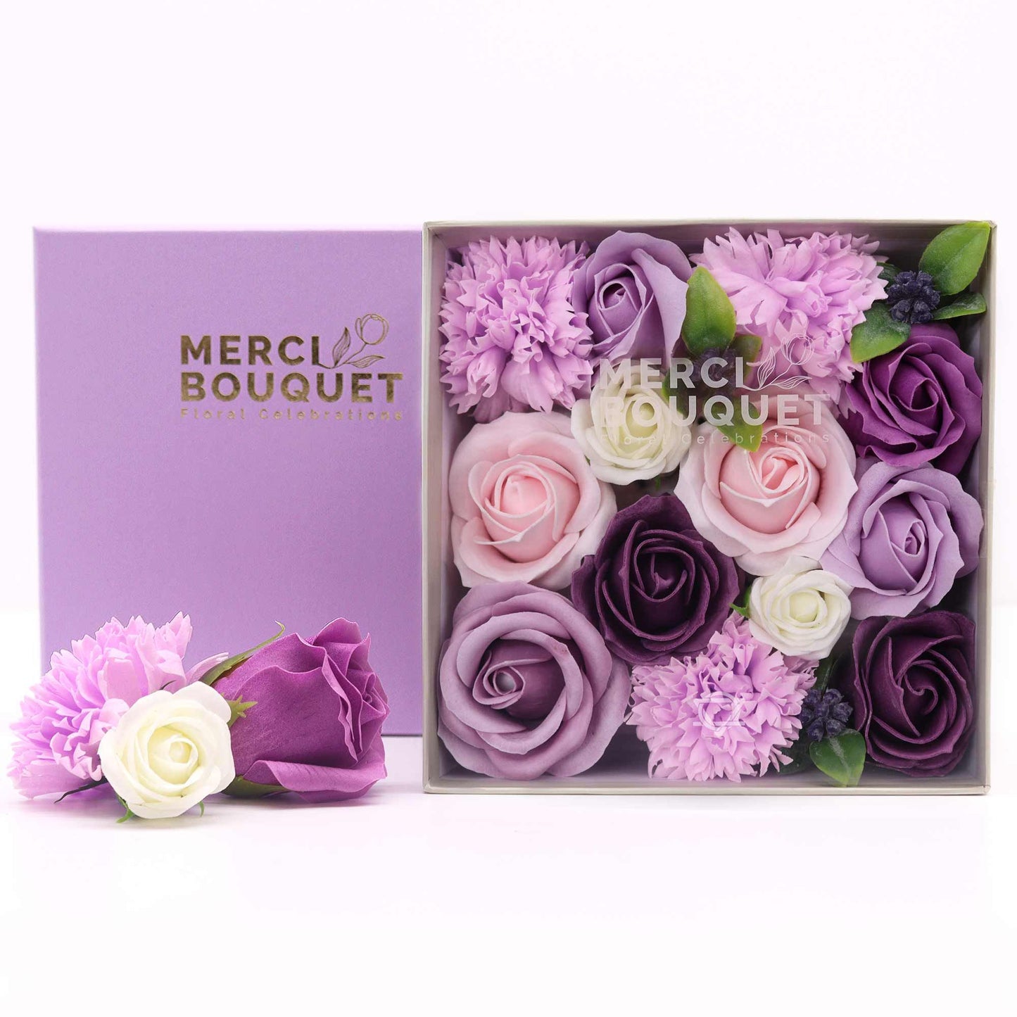 Lavender Rose & Carnation Square Gift Box | Floral Luxury Gift | Birthday & Mother's Day
