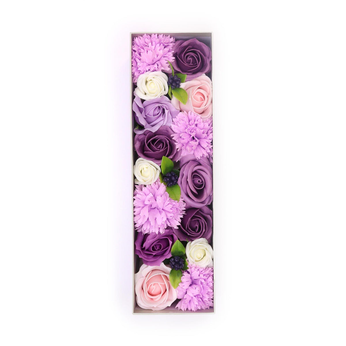Lavender Rose & Carnation Soap Flower Long Gift Box | Luxury Floral Gift | Amber & Calm