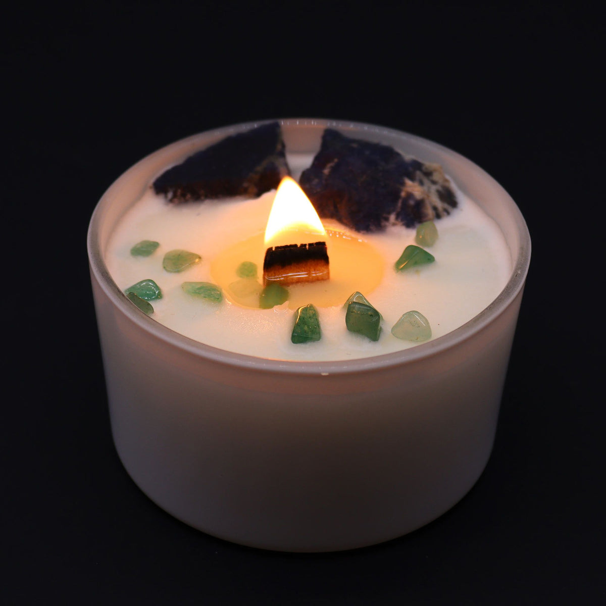 Throat Chakra Crystal Candle | Gentle Reasons | Sodalite & Jade | Communication & Expression Gift