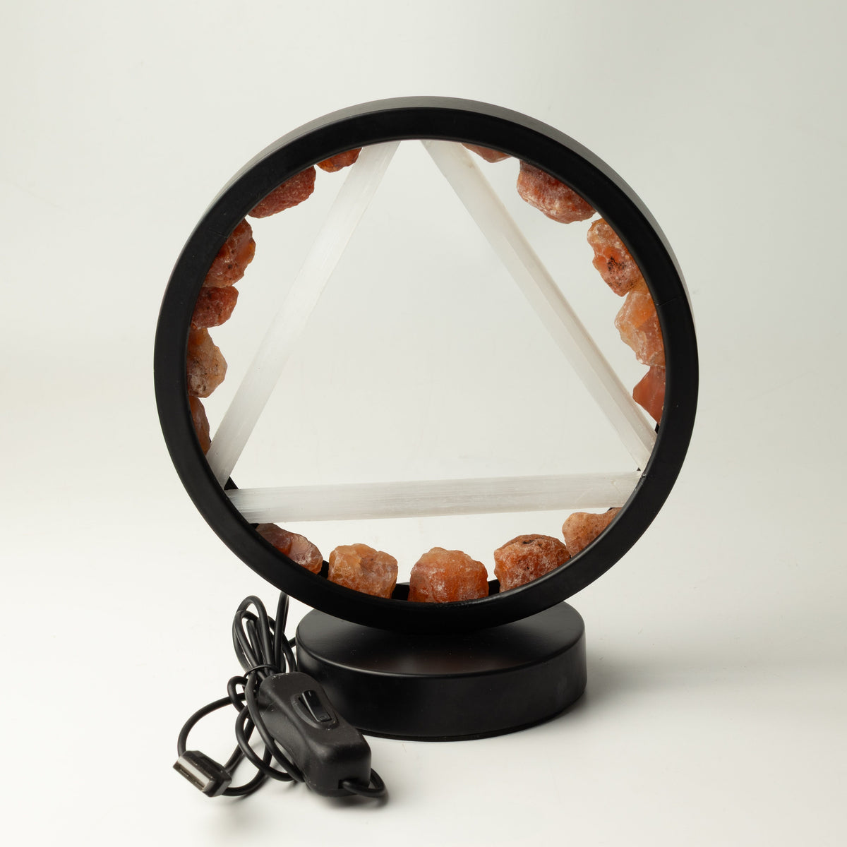 Fire Element Gemstone Halo Lamp | Carnelian & Selenite | Alchemical Symbol | USB | Zen Spirit
