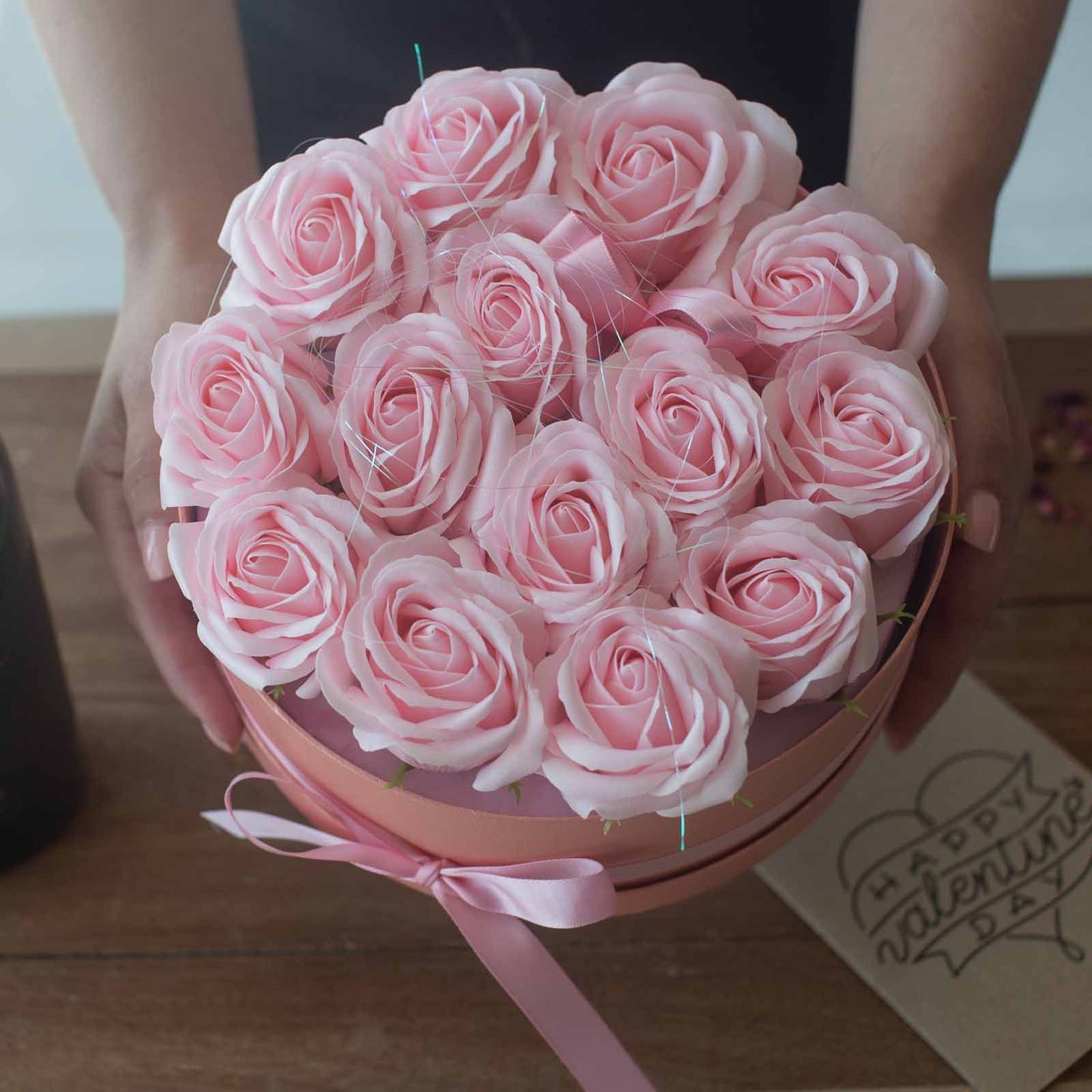 Pink Rose Soap Flower Bouquet | 13 Roses Heart | Luxury Romantic Bath Gift | Valentine's Mother's Day