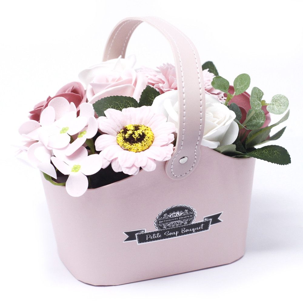 Soap Flower Bouquet Gift | Peaceful Pink Basket | Bath Flowers | Roses, Hyacinth & Carnation