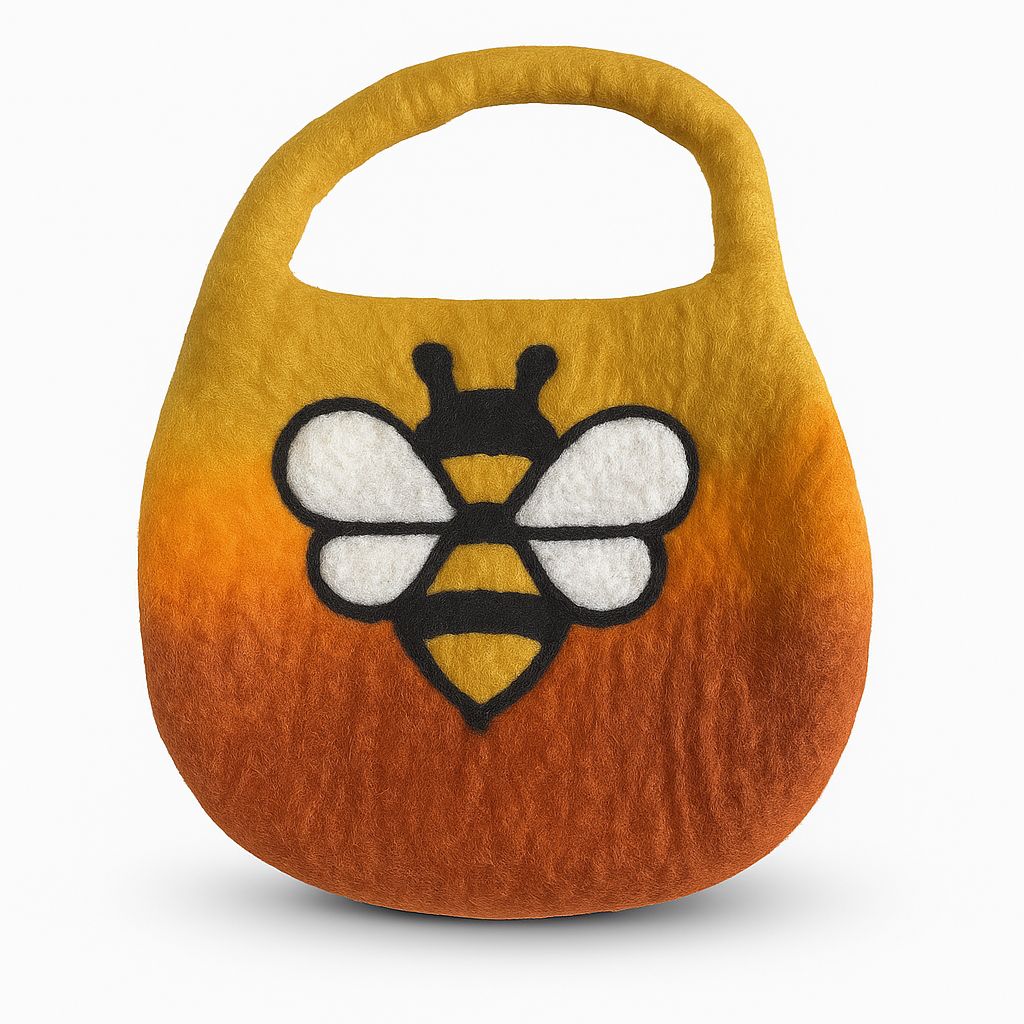 Water Felted Bee Bag — One Handle with Magnet | Sunrise Orange | Handmade in Nepal