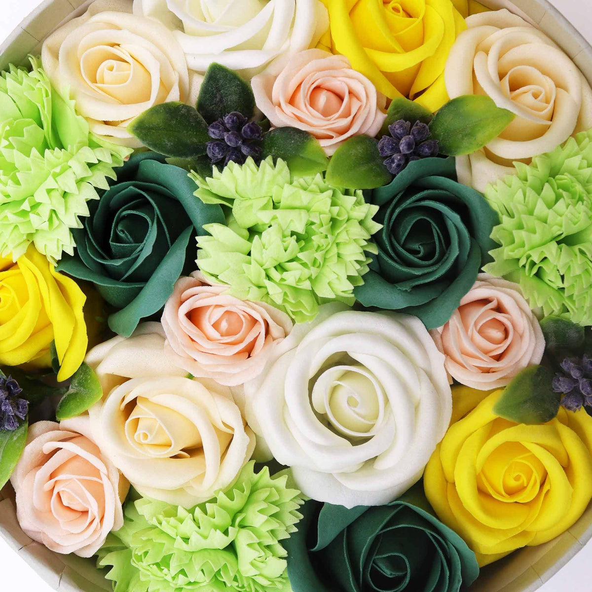 Spring Celebrations Soap Flower Round Gift Box | Yellow & Green | Luxury Floral Gift