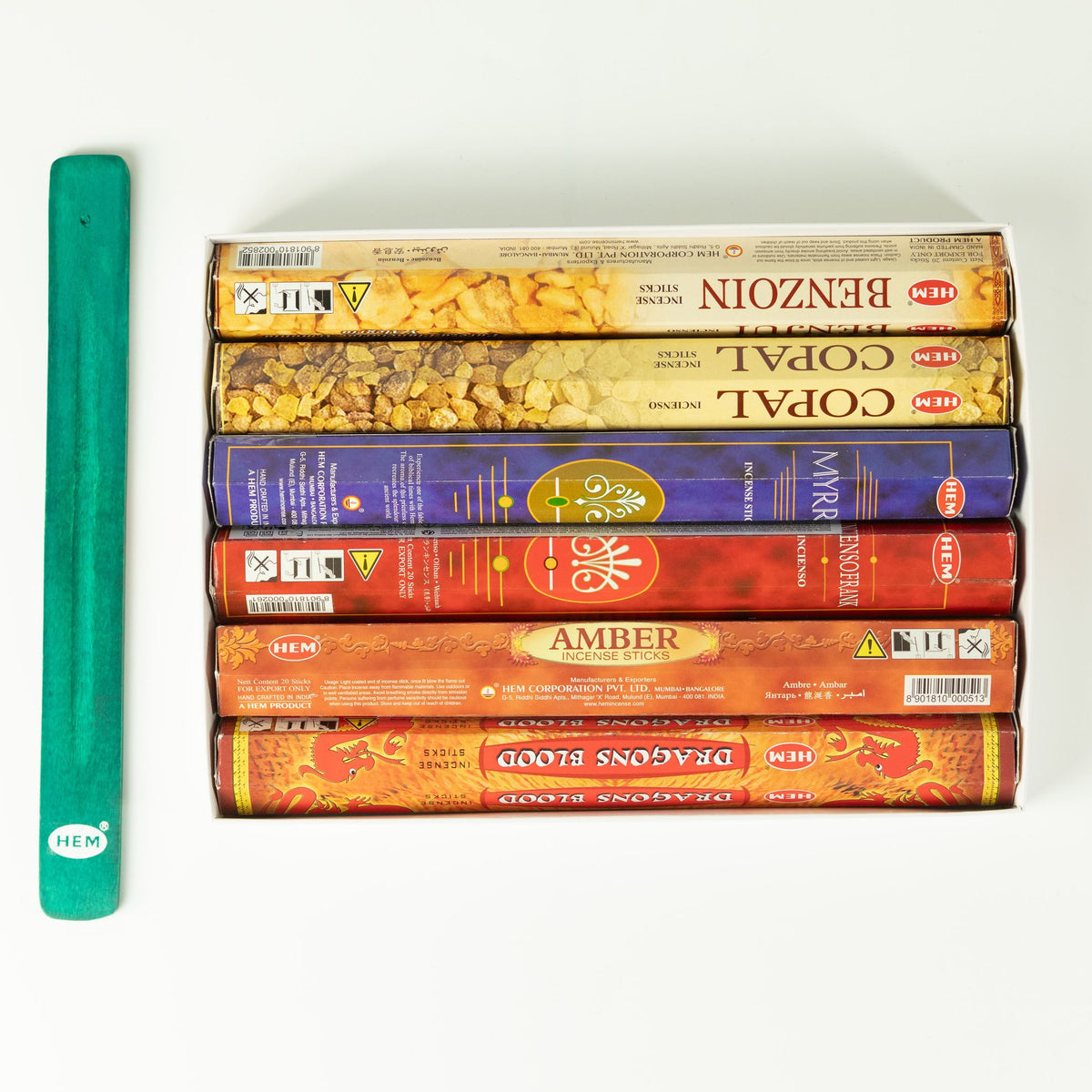 HEM Hexagonal Incense | Resin Collection | 6 Rich Scents | Sticks & Wooden Ash Catcher | Home Fragrance