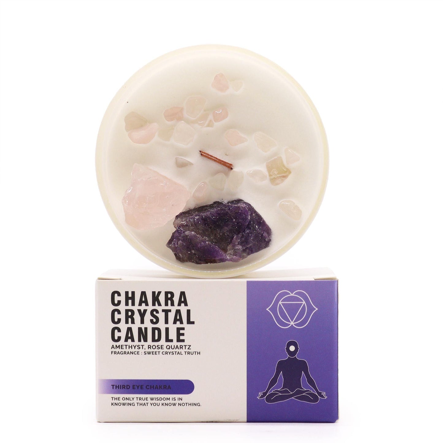 Third Eye Chakra Crystal Candle | Sweet Crystal Truth | Amethyst & Rose Quartz | Intuition & Wisdom Gift