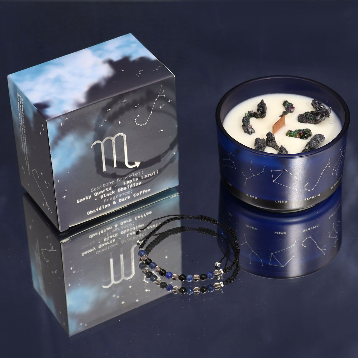 Scorpio Zodiac Crystal Candle with Gemstone Bracelet | Star Sign Gift for Her