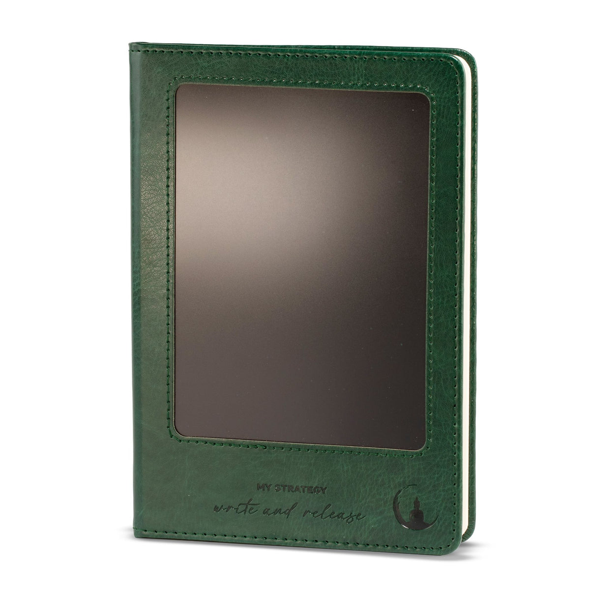 A5 Intention Notebook | LCD Wipe Screen & 80 Lined Pages | Green Leather Effect | Journaling Gift