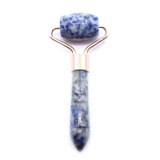 Sodalite Gemstone Mini Face Roller | Under-Eye & Facial Massage Tool | Amber & Calm