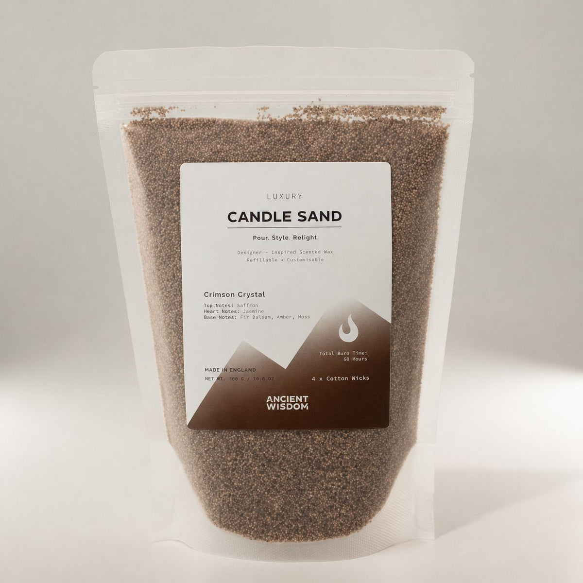 Crimson Crystal Mocha Brown Candle Sand | 300g | Baccarat Rouge 540 Inspired | 60hr Burn | Made in England