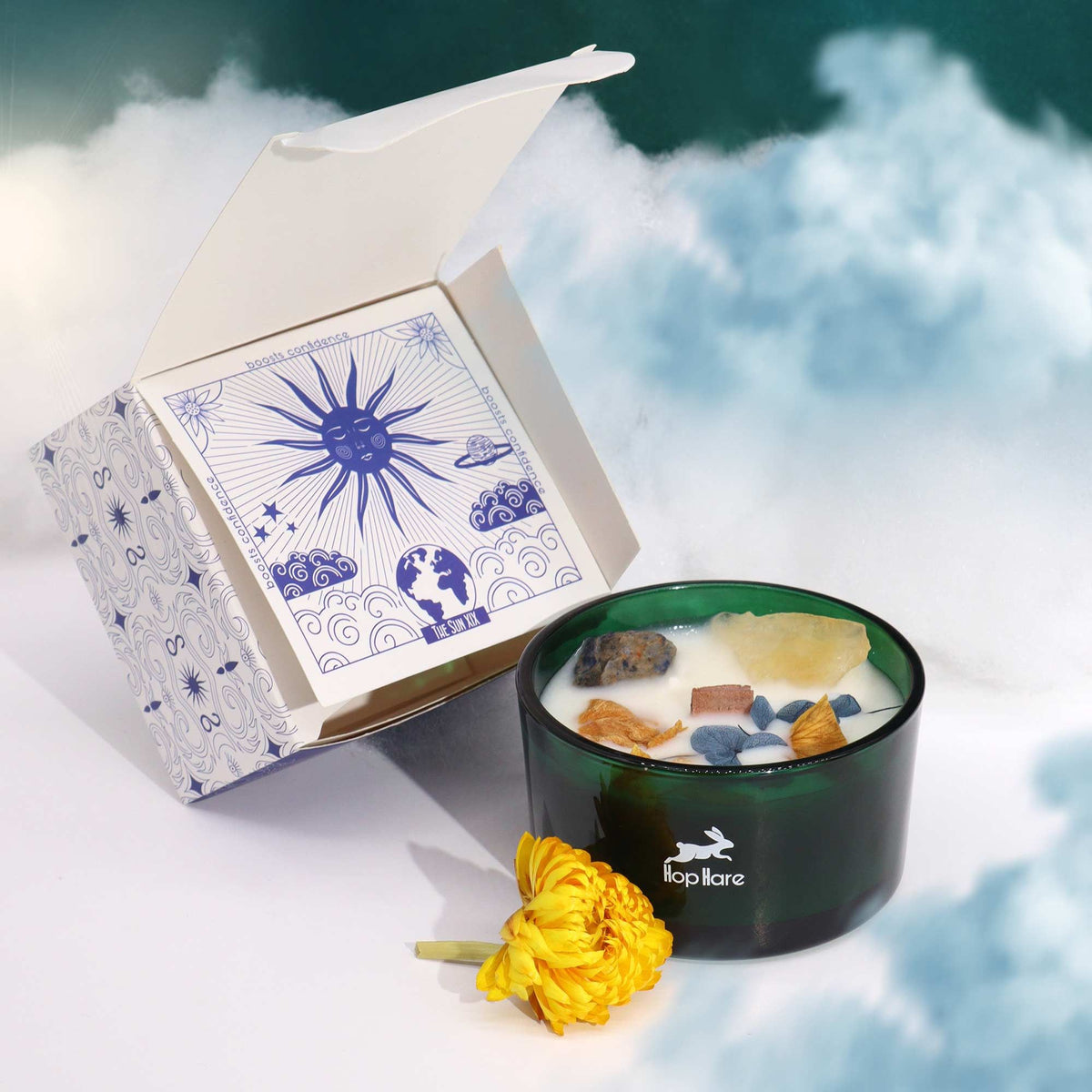 The Sun Crystal Magic Candle | Lemon Horizon | Citrine & Sodalite | Tarot Candle Positivity Gift