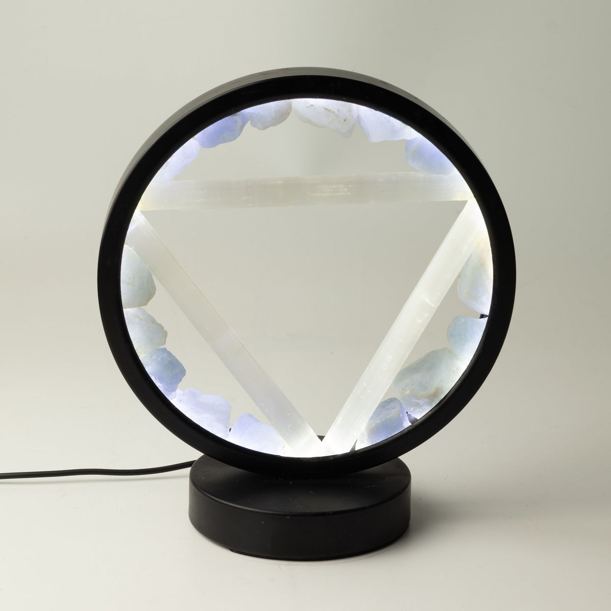 Water Element Gemstone Halo Lamp | Aquamarine & Selenite | Alchemical Symbol | USB | Zen Spirit