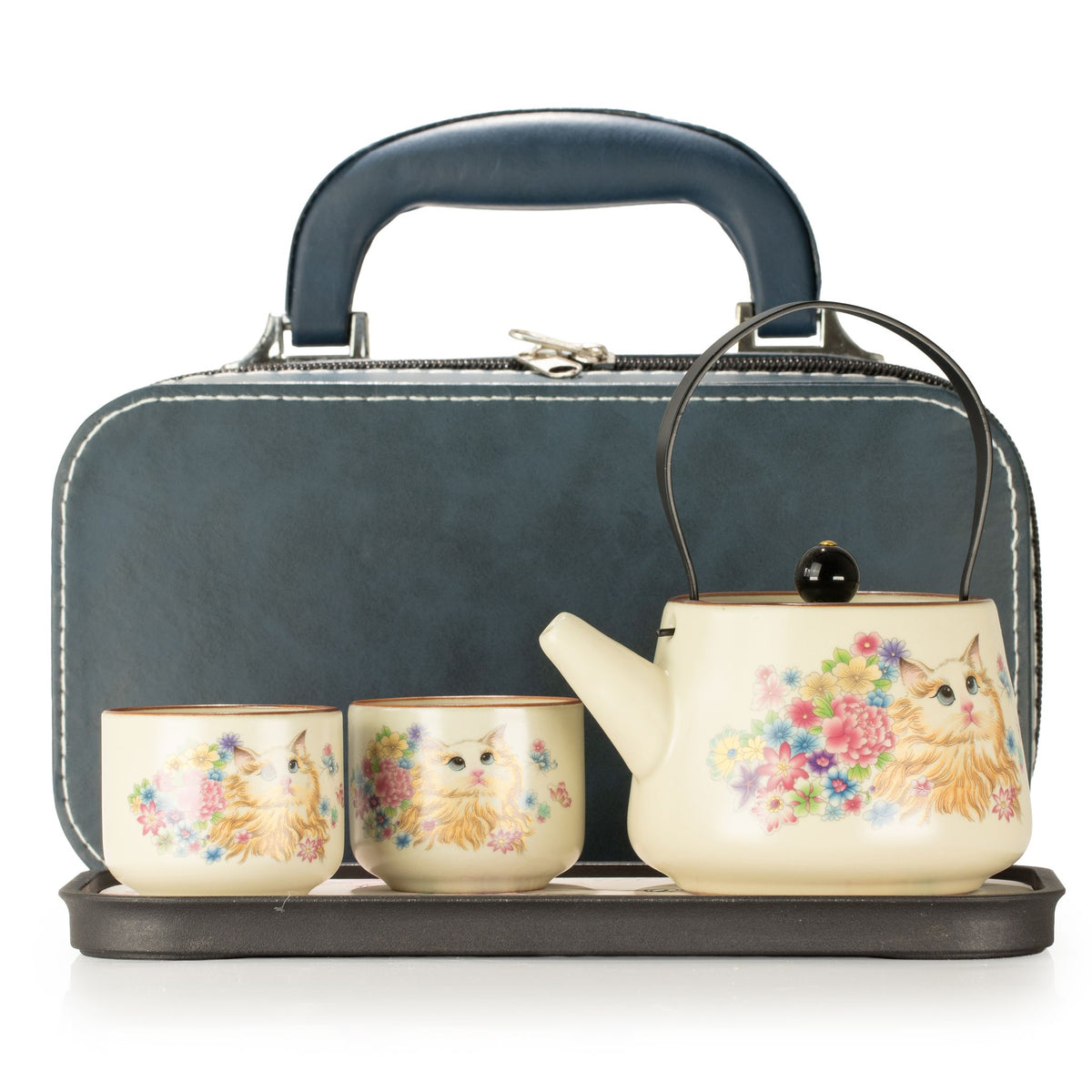 Cat Lover Travel Teapot Set & Two Cups | Ceramic Tea Set | Novelty Cat Gift | Birthday Gift for Her