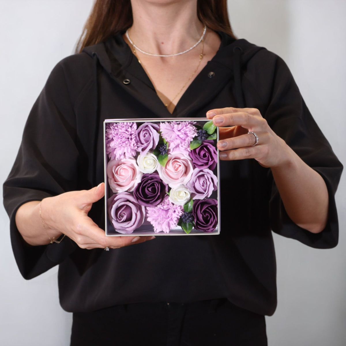Lavender Rose & Carnation Square Gift Box | Floral Luxury Gift | Birthday & Mother's Day