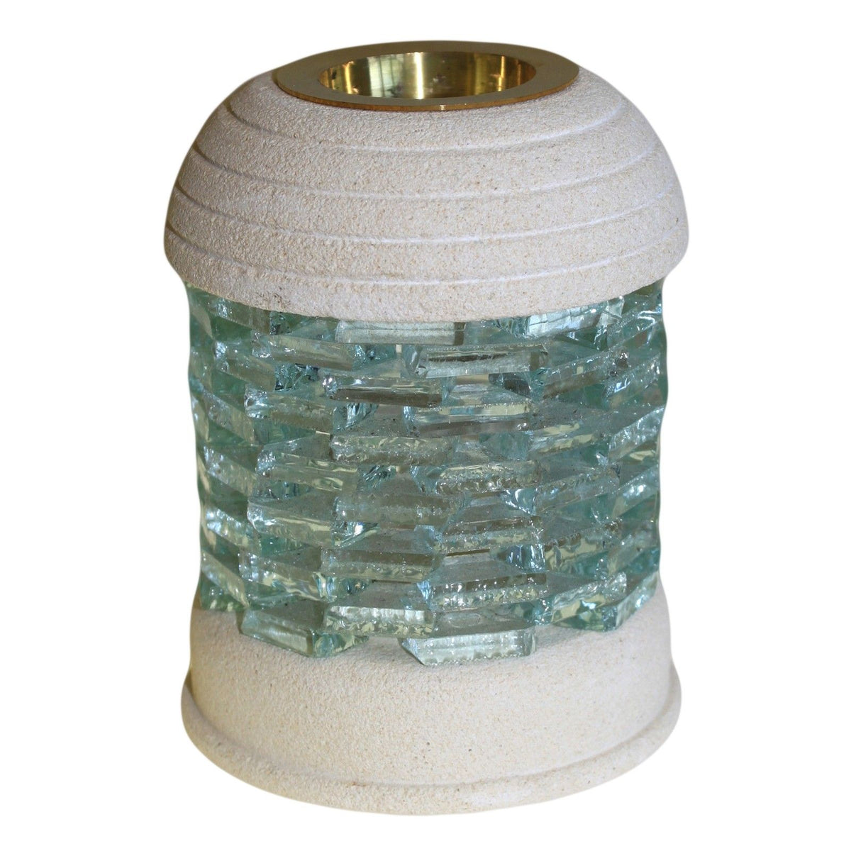 Hand-Carved Indonesian Sandstone Oil Burner - Round Glass Brick
