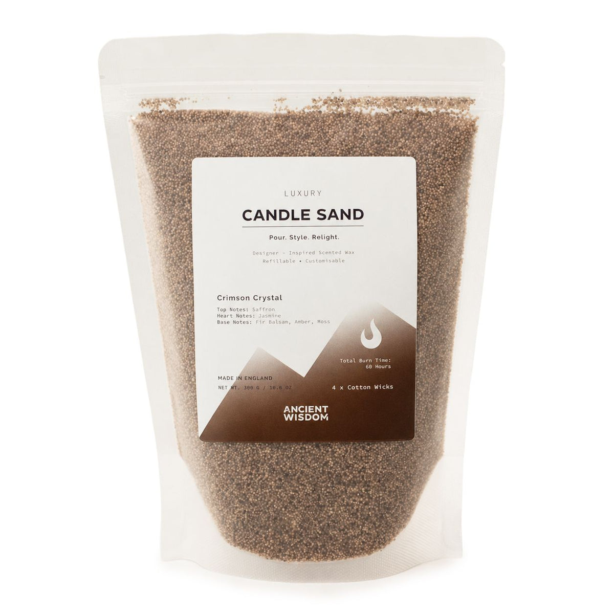 Crimson Crystal Mocha Brown Candle Sand | 300g | Baccarat Rouge 540 Inspired | 60hr Burn | Made in England