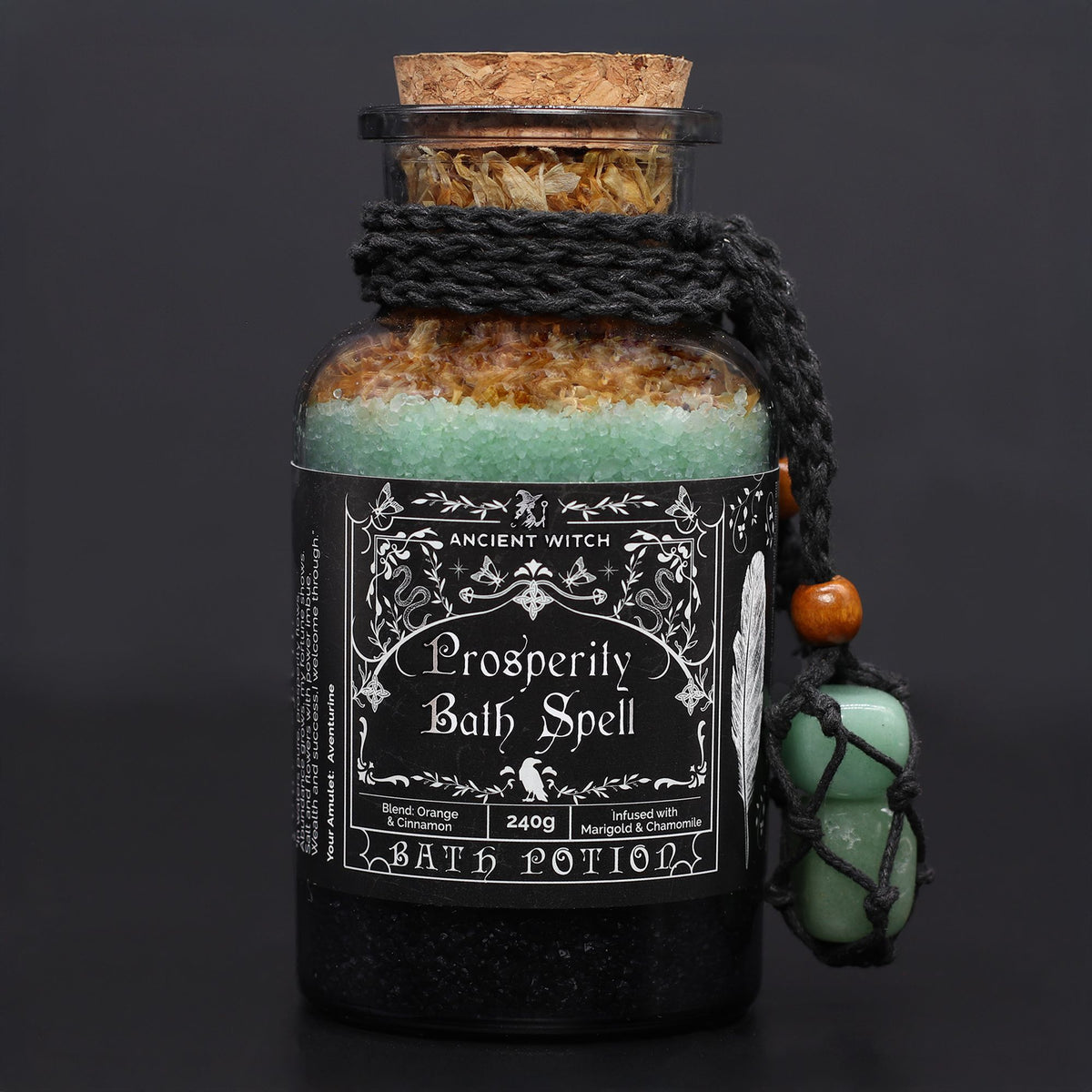 Witch Bath Spell Potion & Aventurine Crystal Amulet | Prosperity | Witchy Self-Care Gift