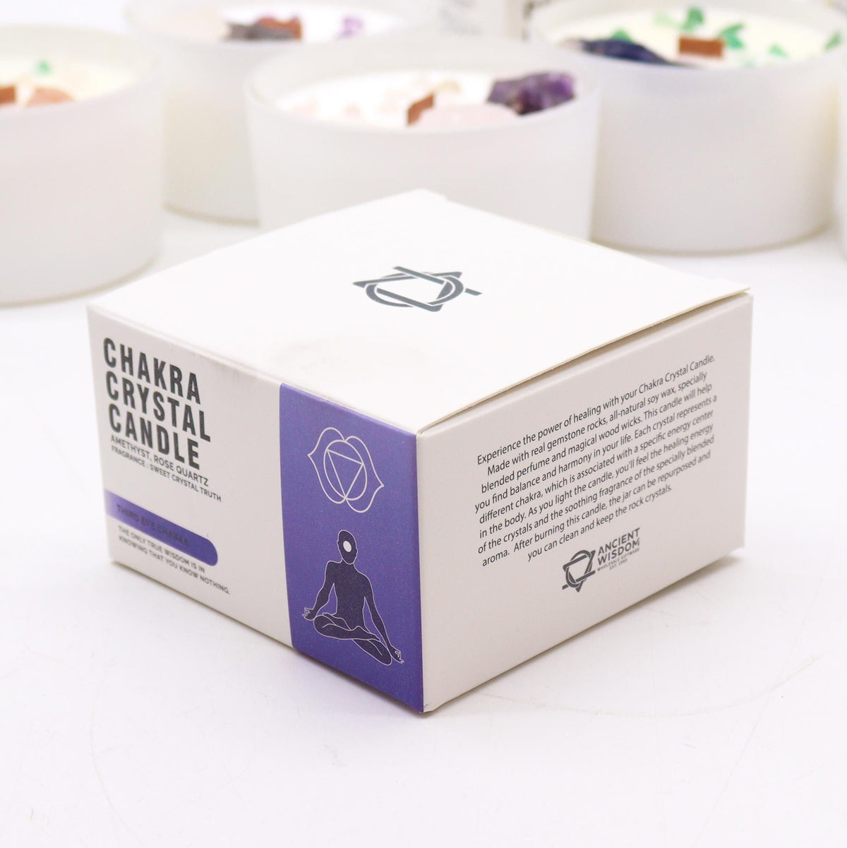 Third Eye Chakra Crystal Candle | Sweet Crystal Truth | Amethyst & Rose Quartz | Intuition & Wisdom Gift