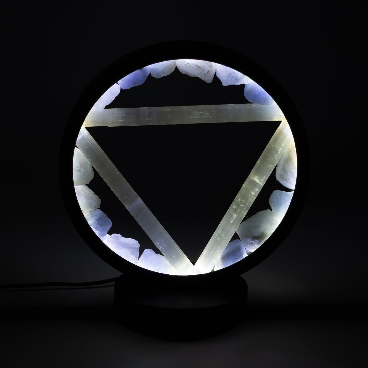 Water Element Gemstone Halo Lamp | Aquamarine & Selenite | Alchemical Symbol | USB | Zen Spirit