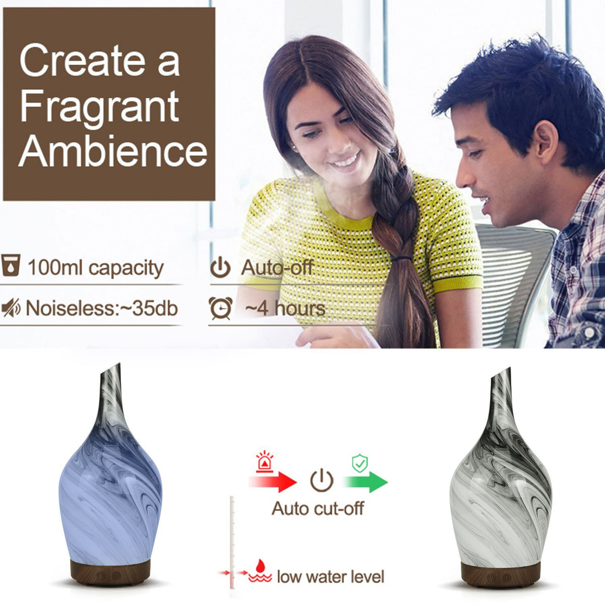 Glass Abstract Grey Aroma Atomiser | USB | Nebulising Essential Oil Diffuser | Home Gift