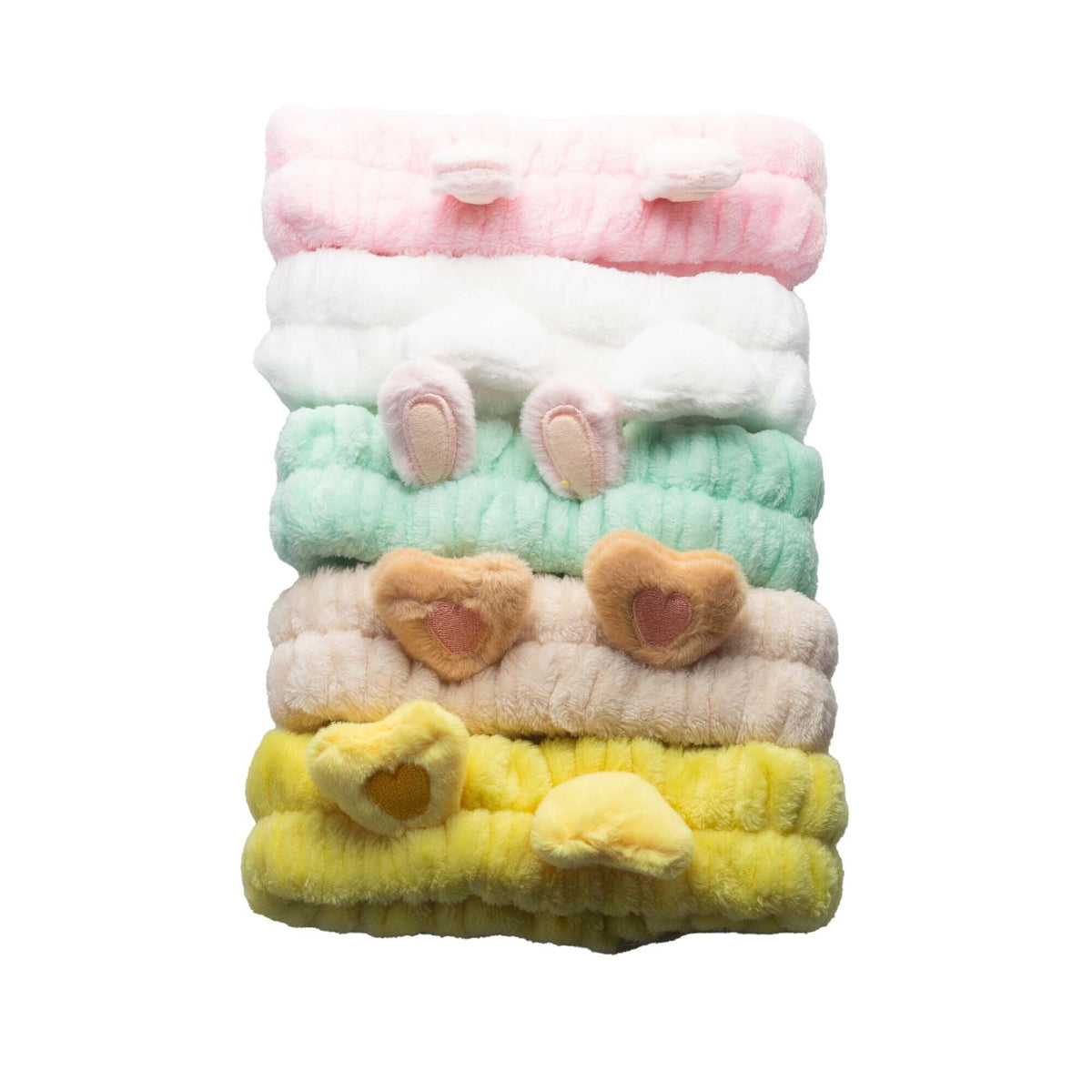 Cute Makeup Headbands | Hearts & Ears | Set of 5 | Soft Flannel | Amber & Calm