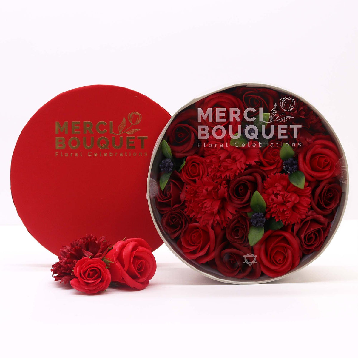 Classic Red Roses Soap Flower Round Gift Box | Romantic Luxury Gift | Amber & Calm