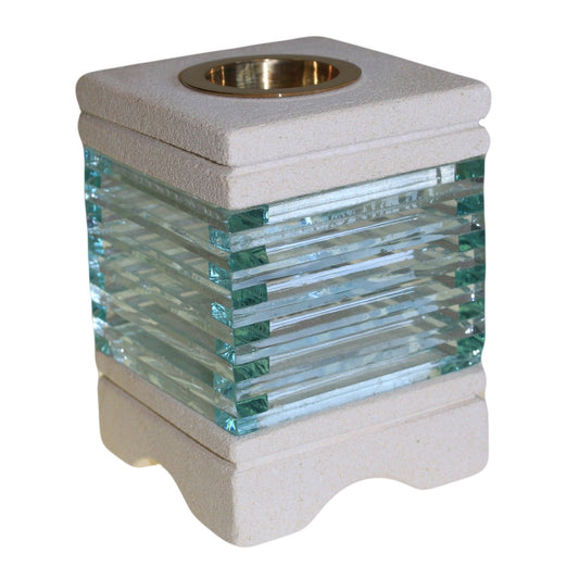 Square Glass Brick Stone Oil Burner | Modern Wax Melt & Aromatherapy Gift