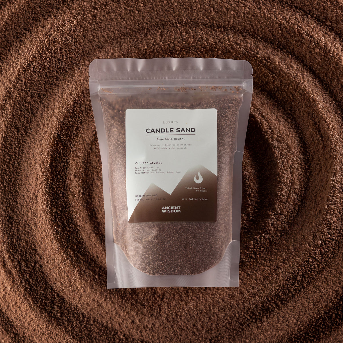Crimson Crystal Mocha Brown Candle Sand | 300g | Baccarat Rouge 540 Inspired | 60hr Burn | Made in England