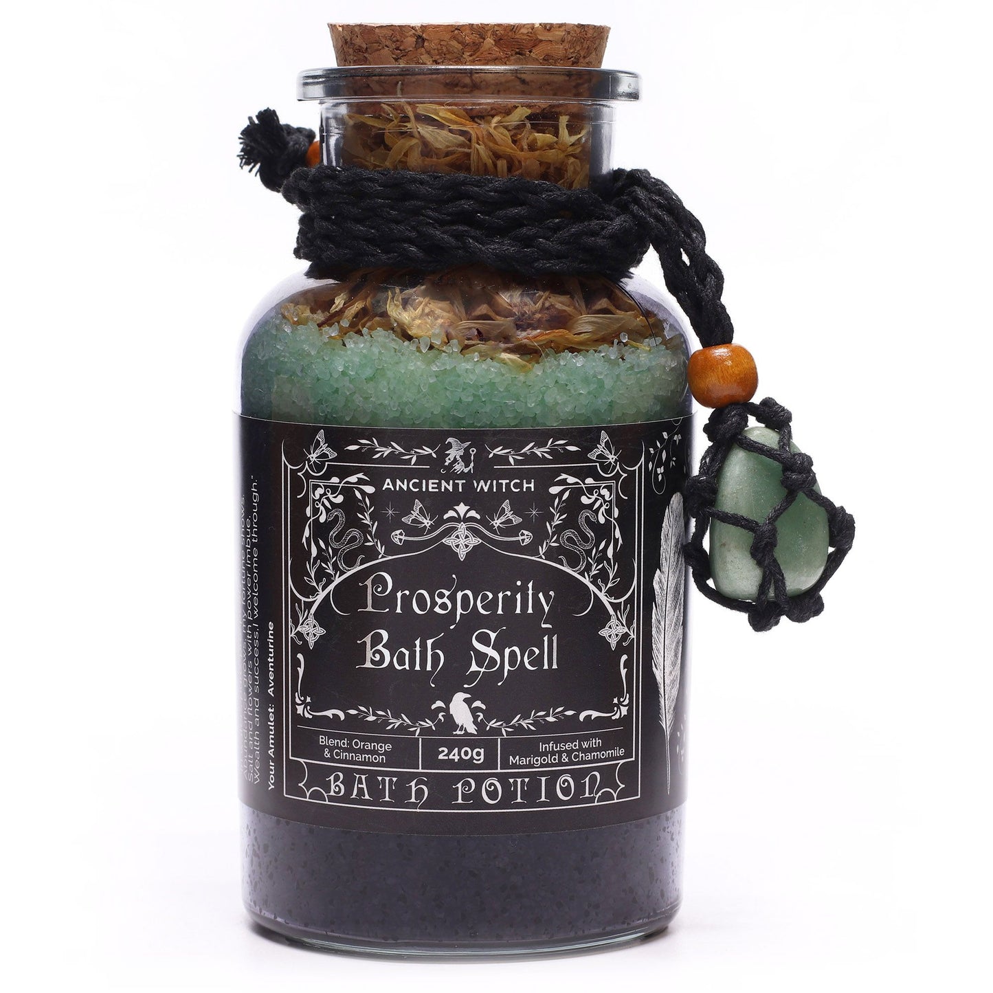 Witch Bath Spell Potion & Aventurine Crystal Amulet | Prosperity | Witchy Self-Care Gift