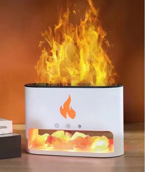 White Blaze Himalayan Salt Aroma Diffuser | USB-C | Flame Effect | Wellness Gift