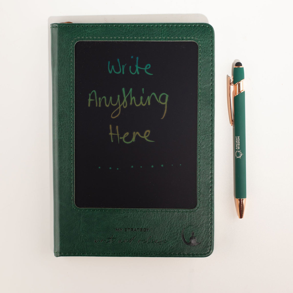 A5 Intention Notebook | LCD Wipe Screen & 80 Lined Pages | Green Leather Effect | Journaling Gift