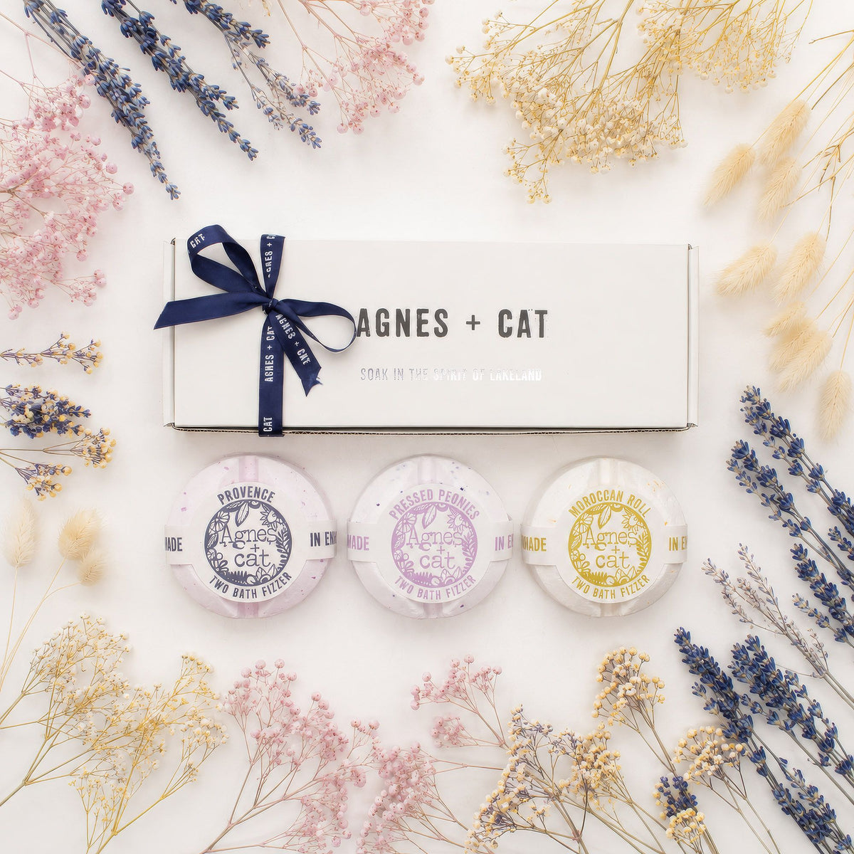 Agnes & Cat Secret Garden Bath Fizzer Gift Set | 3 Large Fizzers | Luxury Vegan Floral Bath Gift
