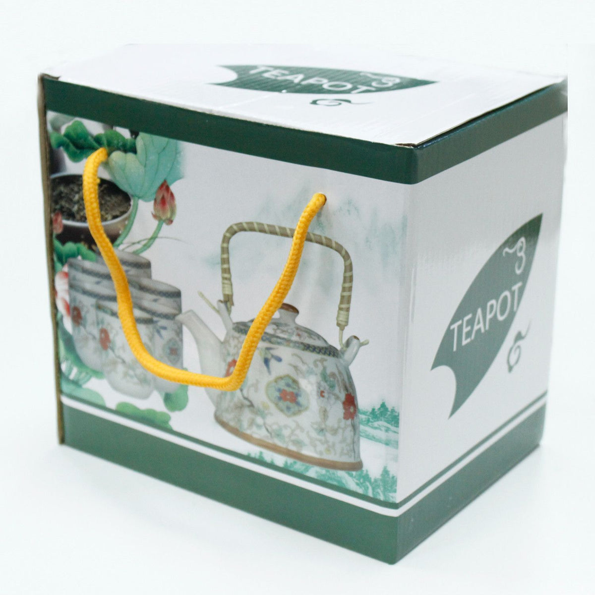 Oriental Fan Ceramic Teapot Set — Teapot & 6 Cups | Loose Leaf Tea Gift