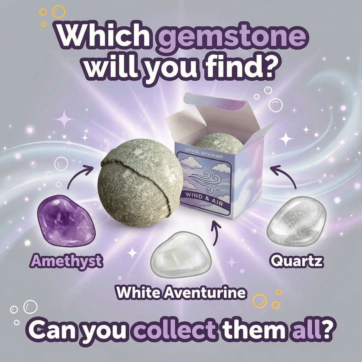 Crystal Bath Bomb | Air Element | Real Gemstone Inside | Handmade in the UK | Gift for Her