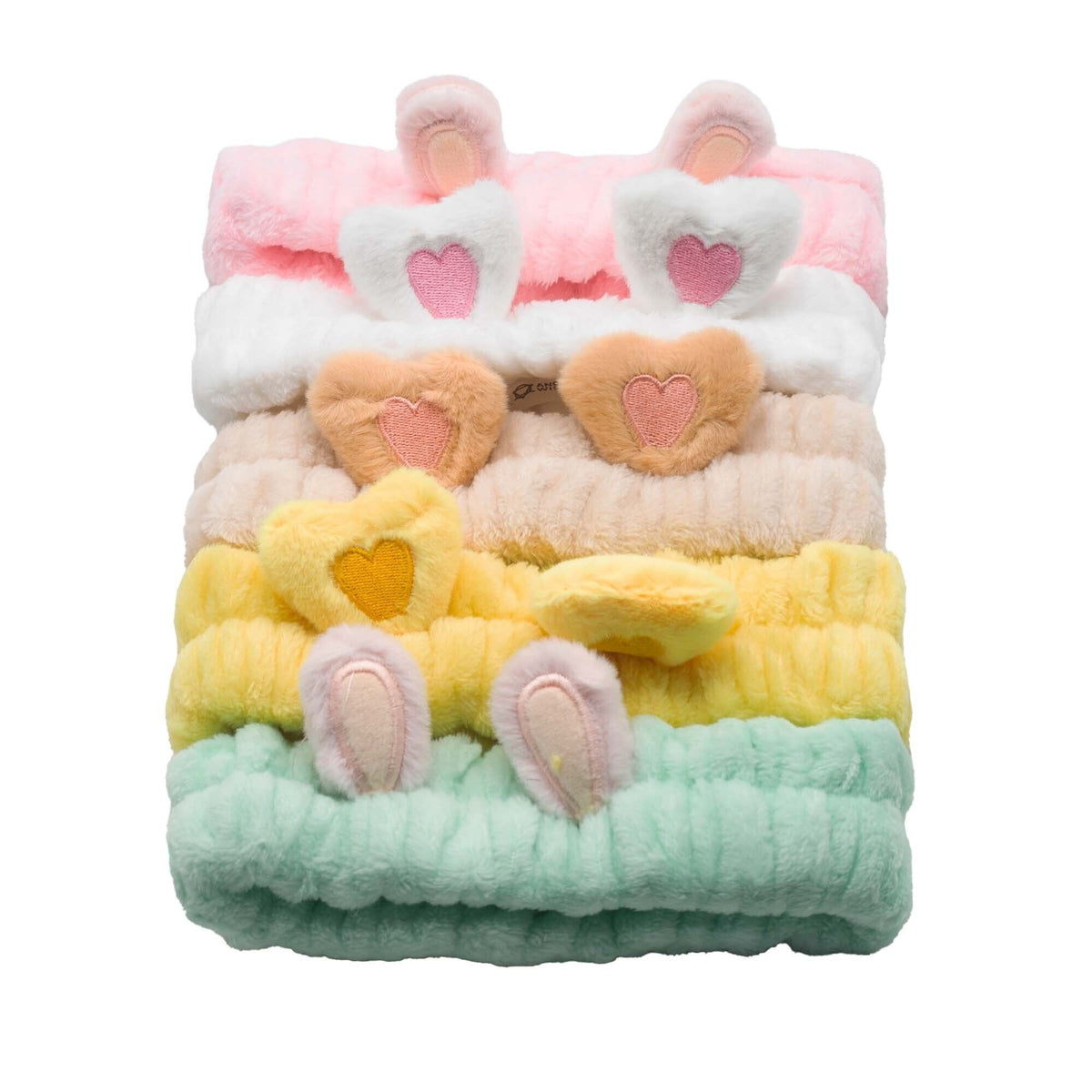 Cute Makeup Headbands | Hearts & Ears | Set of 5 | Soft Flannel | Amber & Calm