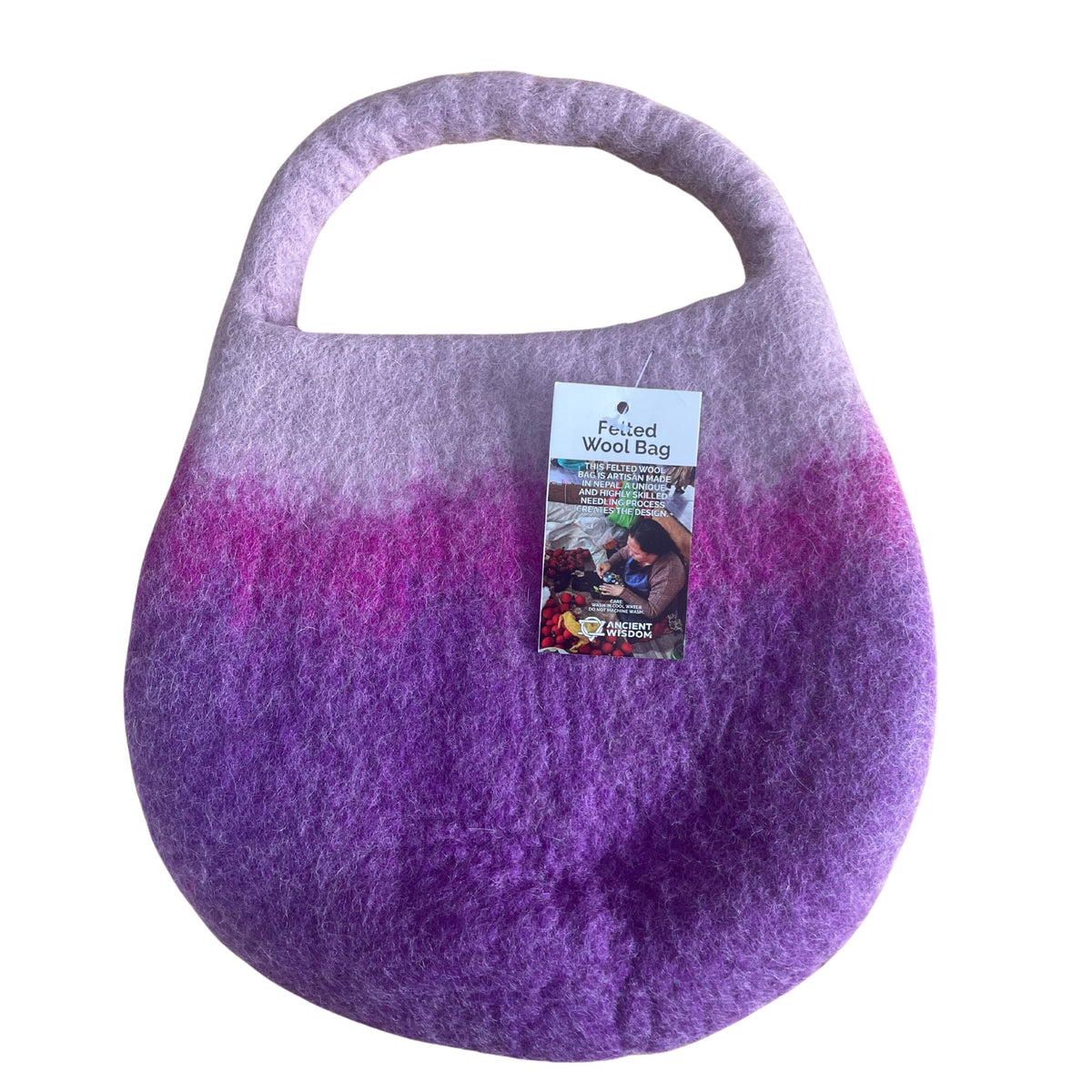 Water Felted Bee Bag — One Handle with Magnet | Lavender Shades | Handmade in Nepal