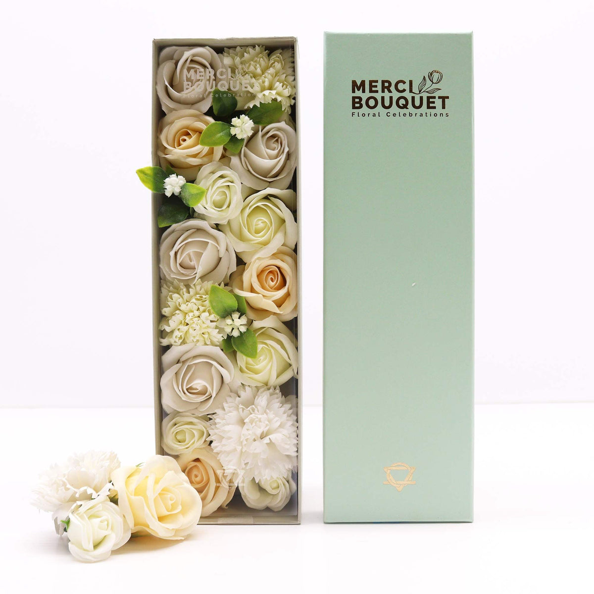 Wedding Blessings Soap Flower Long Gift Box | White & Ivory | Luxury Bridal Gift