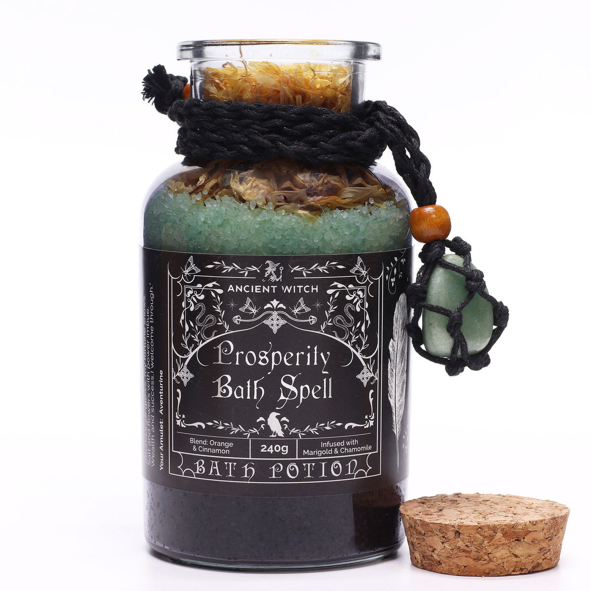 Witch Bath Spell Potion & Aventurine Crystal Amulet | Prosperity | Witchy Self-Care Gift