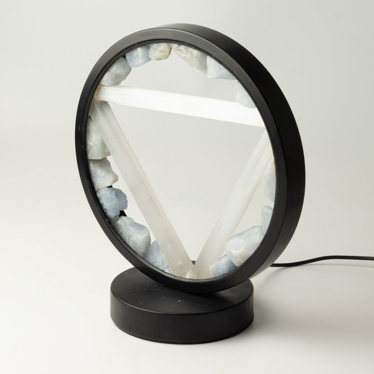 Water Element Gemstone Halo Lamp | Aquamarine & Selenite | Alchemical Symbol | USB | Zen Spirit